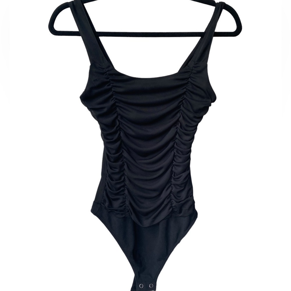 Express Black Sleeveless Ruched‎ Mesh Bodysuit XS